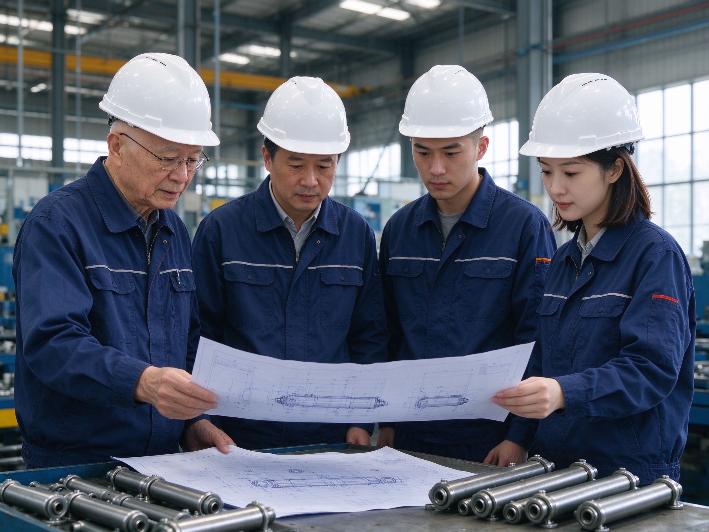 Minpart QC team reviewing parts in a Shanghai industrial partner factory